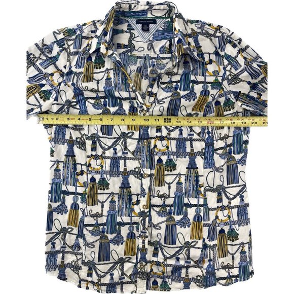Tommy Hilfiger Shirt Womens Size Large Long Sleeve Tassel Print Button Front - Picture 5 of 16